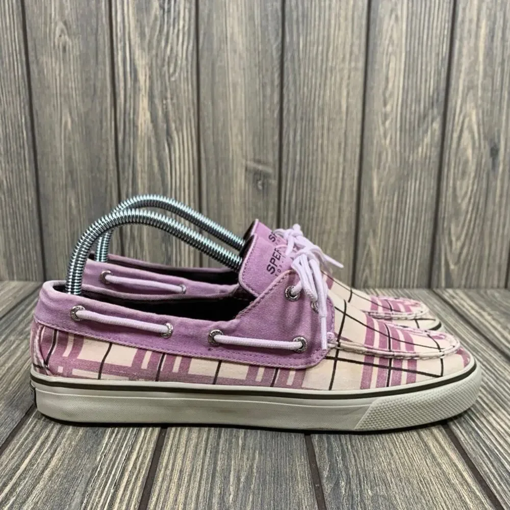 Sperry Top-Sider D10-CH171 Boat Shoes Purple Plaid Fabric Canvas Lace Up‎ Wm 9